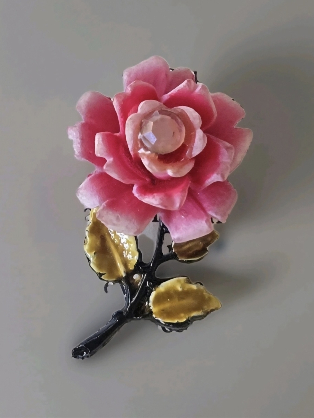 Vtg Mid Century Painted Enamel Flower Brooch Pin, Pink, Retro, Romantic